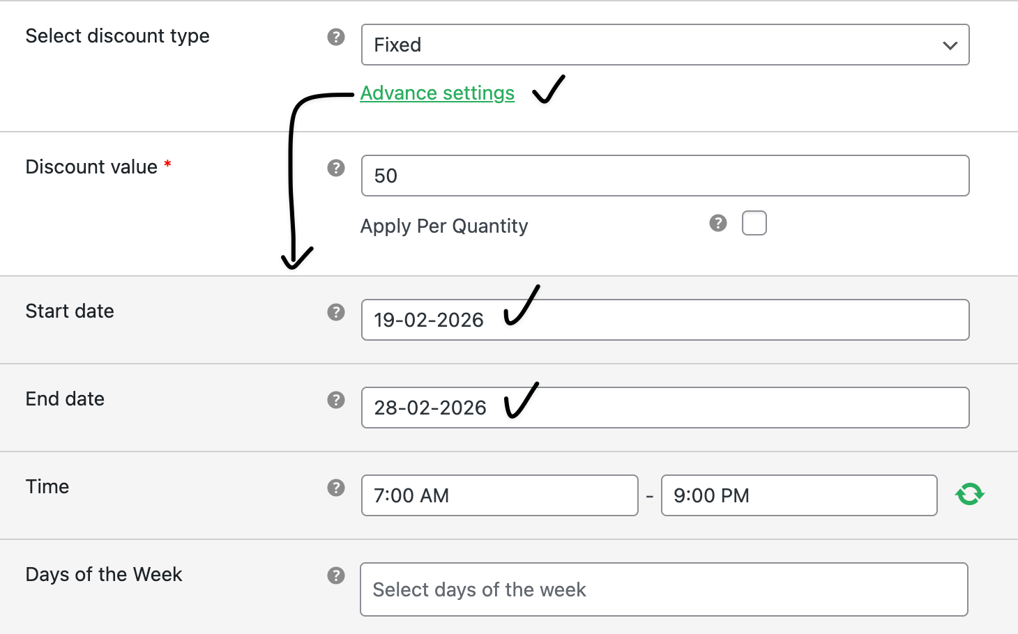 Set the discount date
