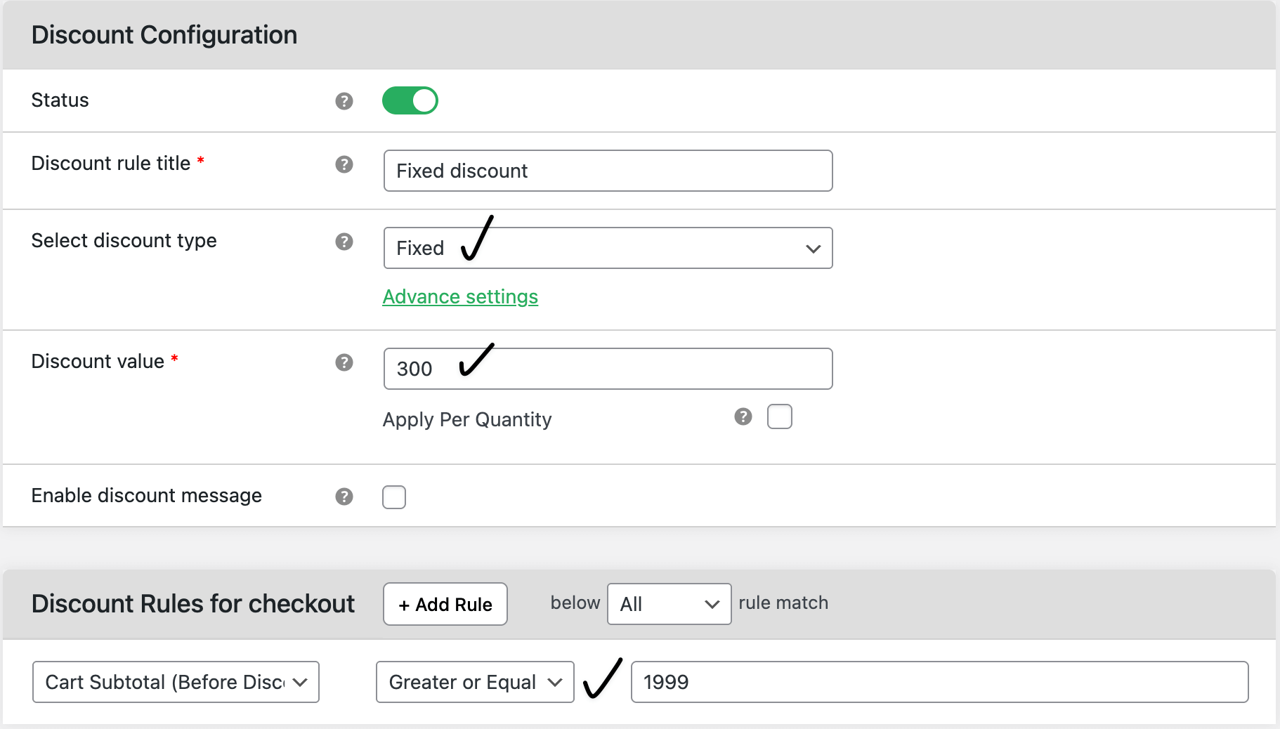 Fixed discount settings