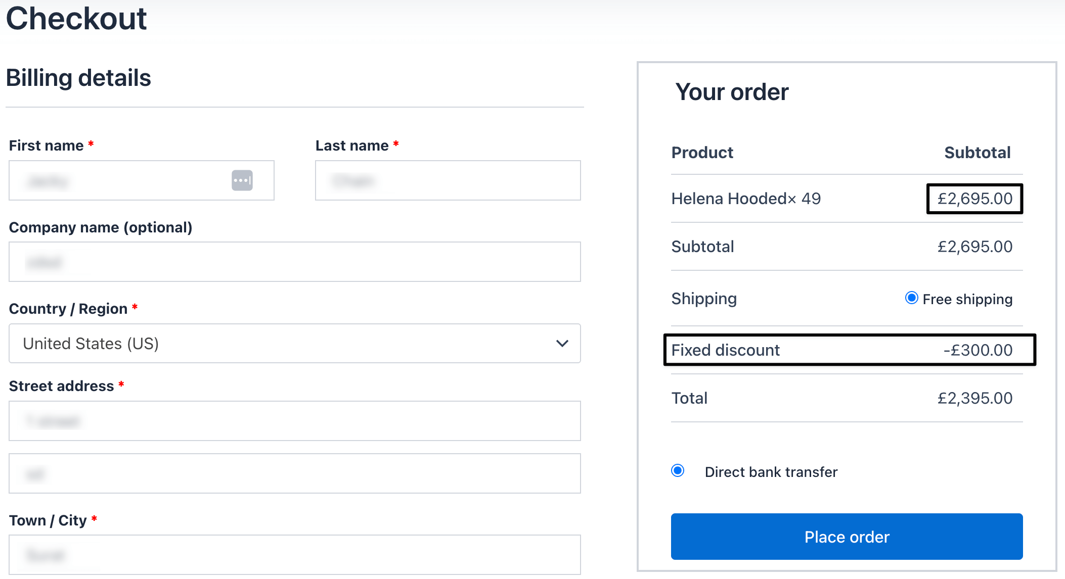 Checkout page screen with fixed discount