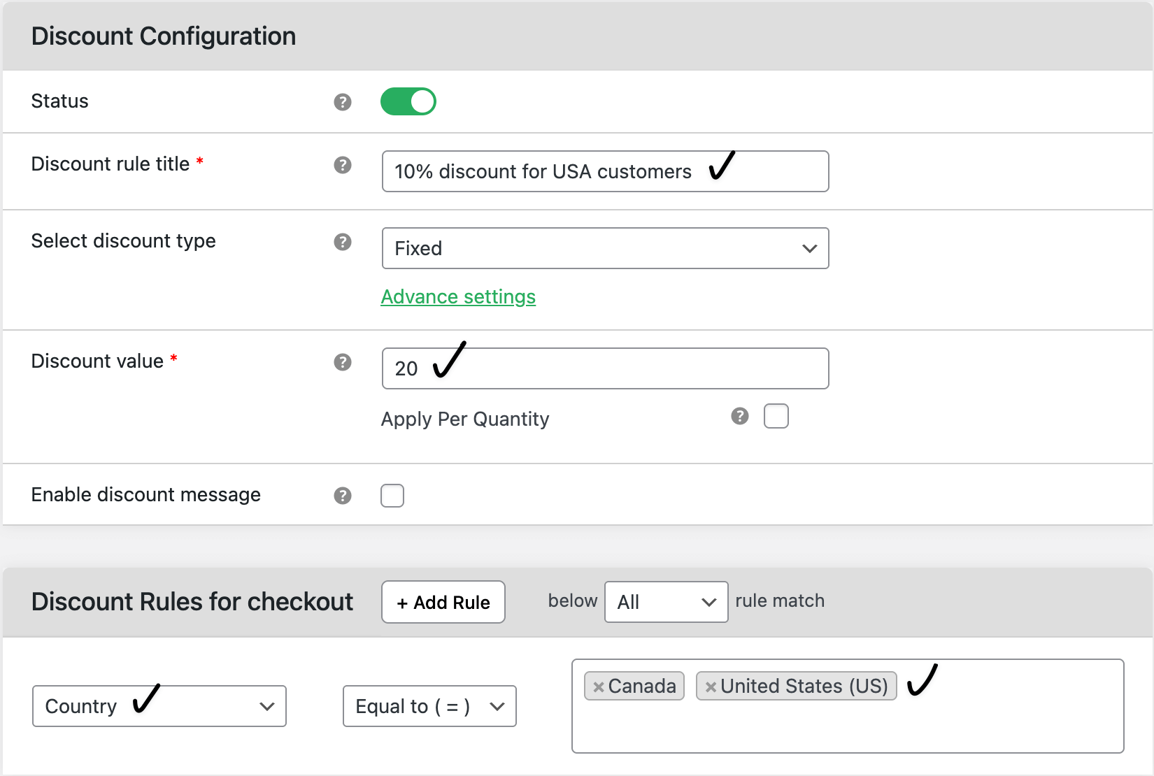 Country based discount