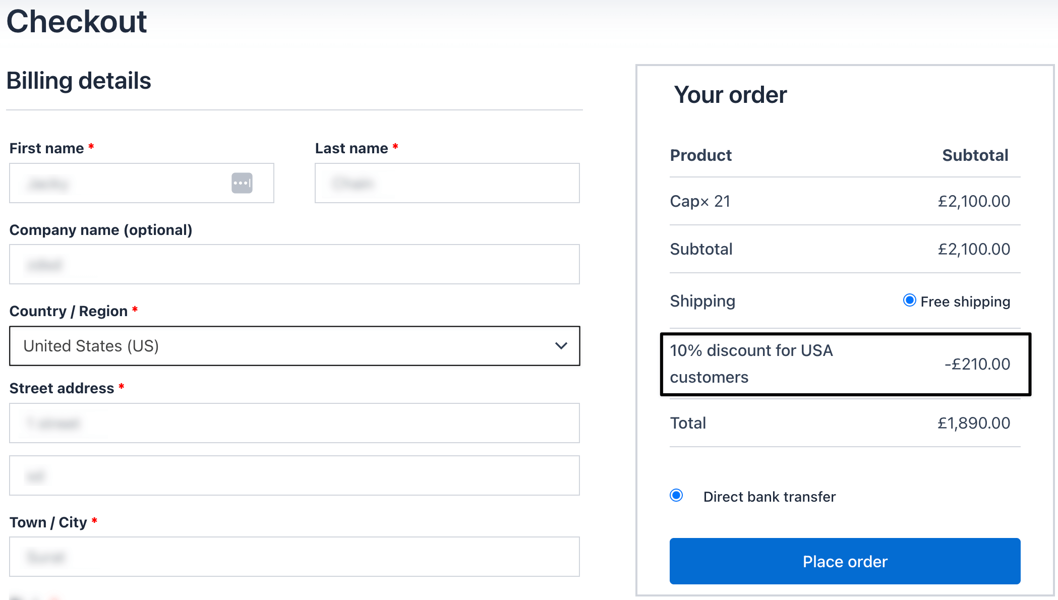 Country based discount on checkout