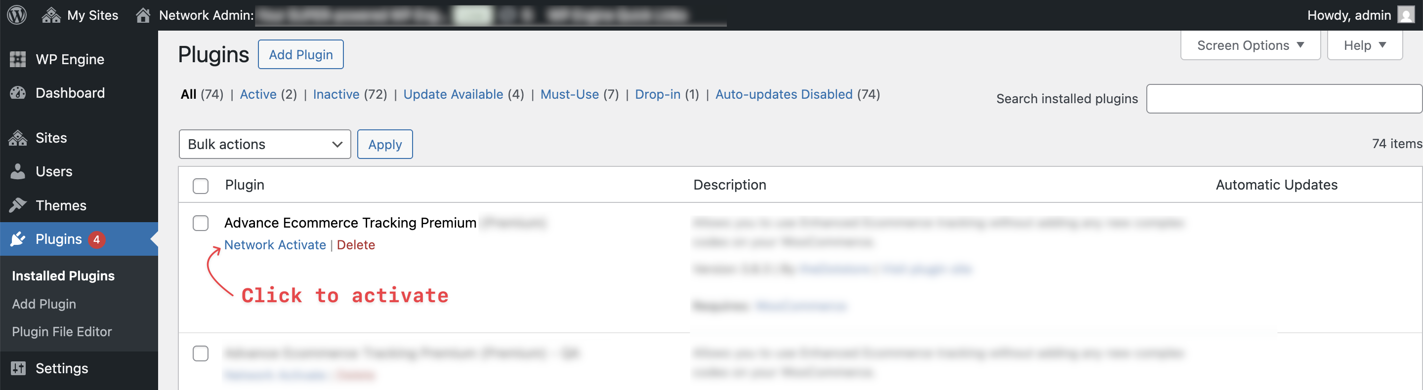 Multisite plugin activation