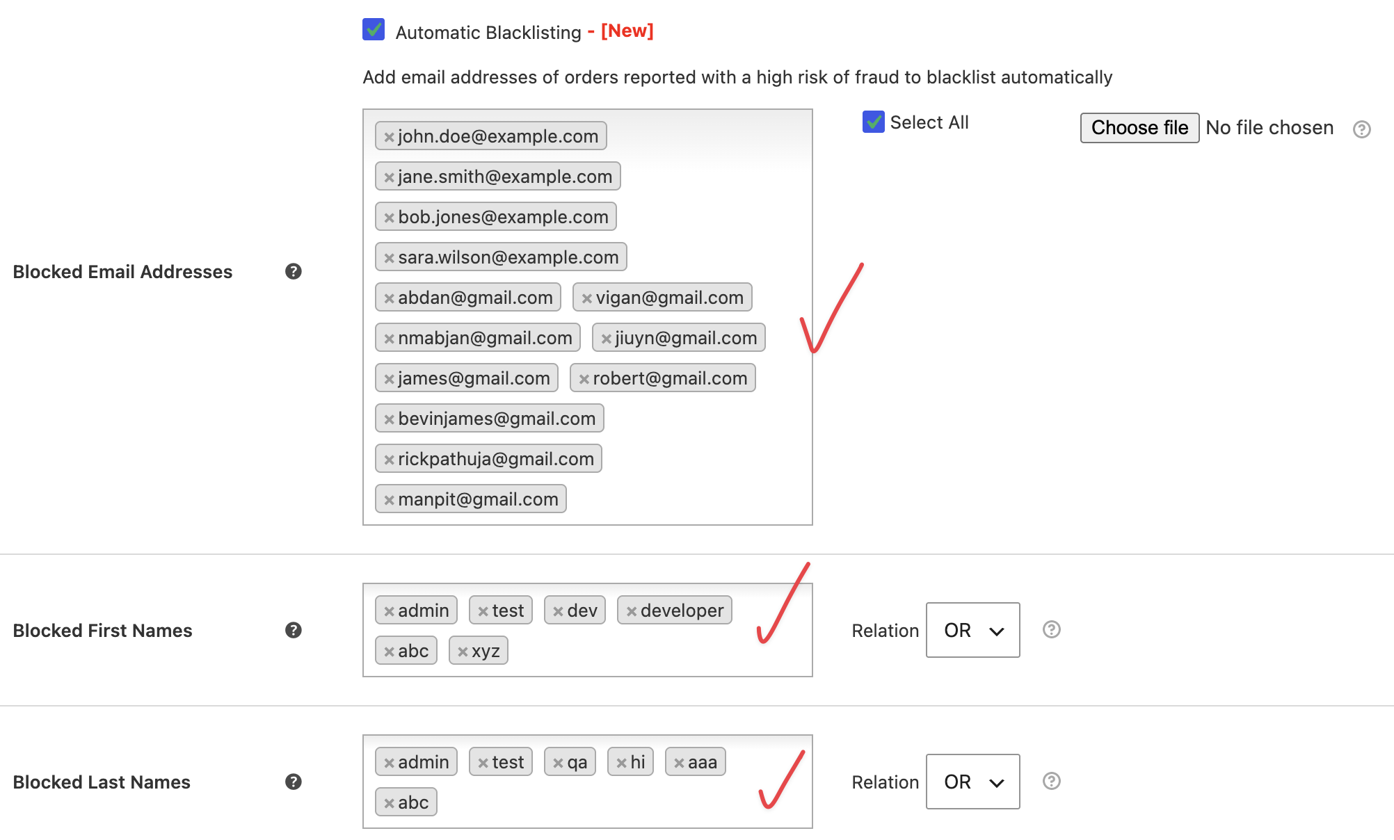 Blocking settings