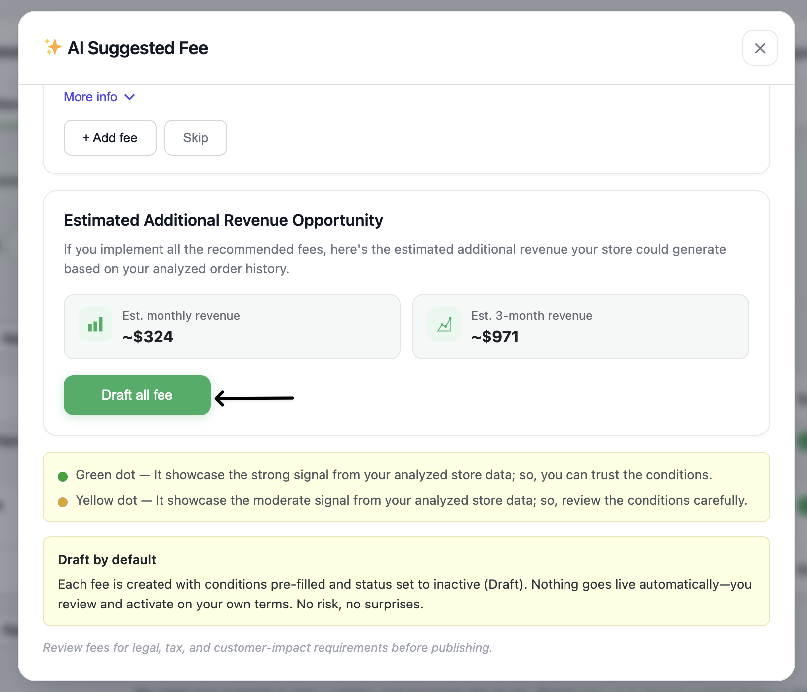 Add all fee as draft