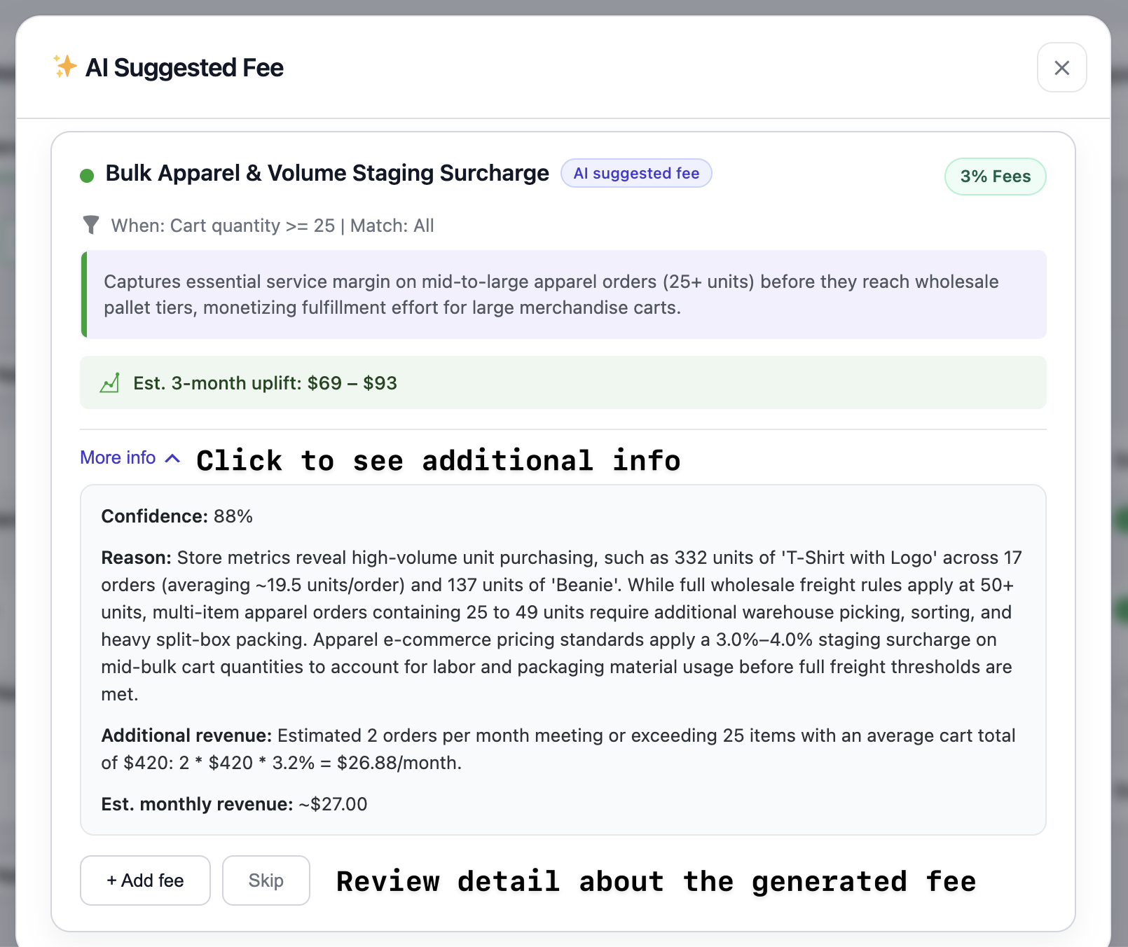 See fee details before add