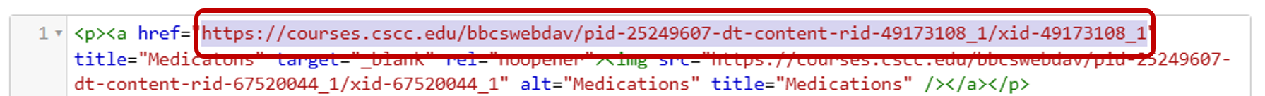 Red square around the URL of the activity