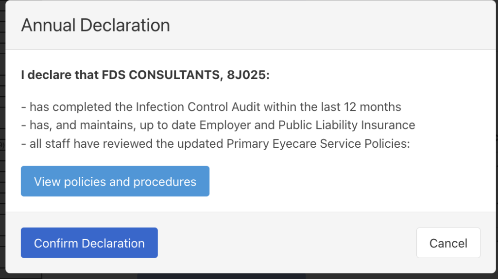 OPERA Annual Declaration confirmation screen