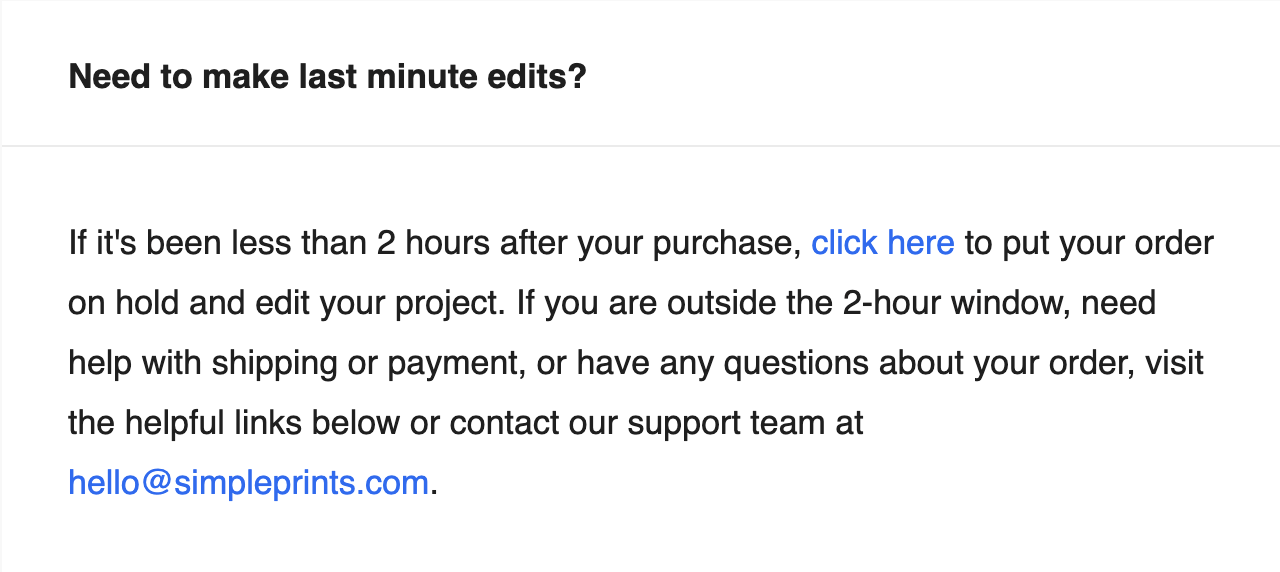 Confirmation email, showing where