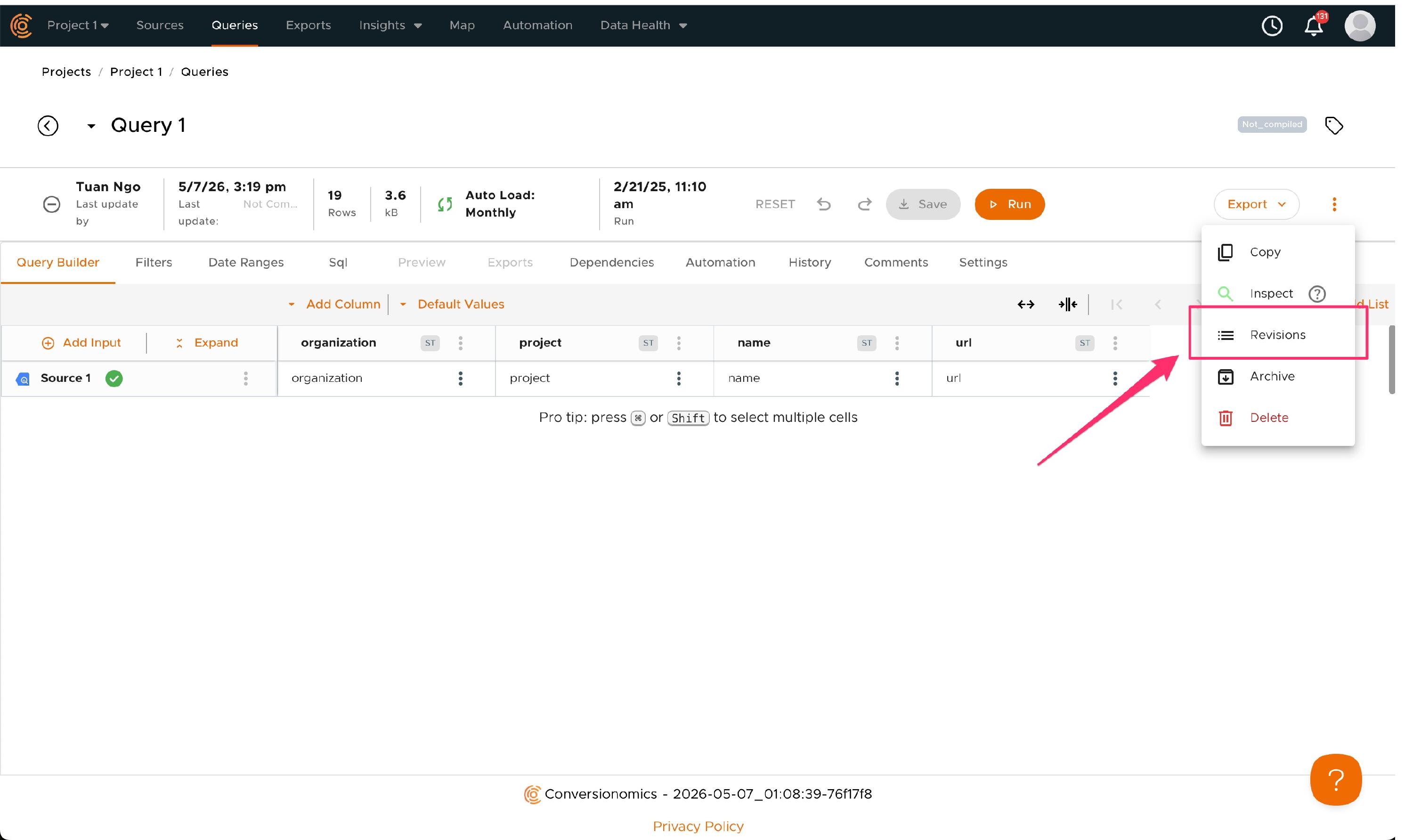 What's new: Query Revision Diff View - Conversionomics Knowledge Base