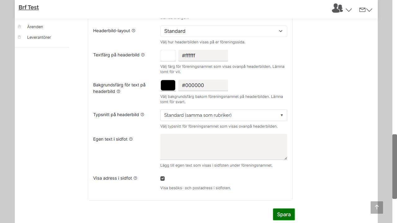 Sidfotsinställningar
