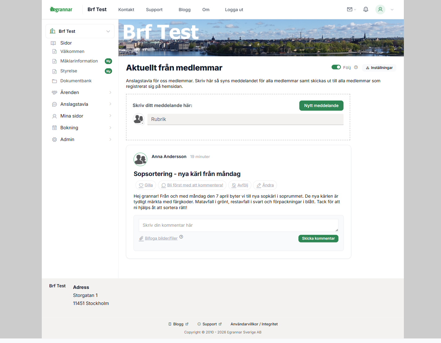 Anslagstavla med inlägg och kommentarsfält