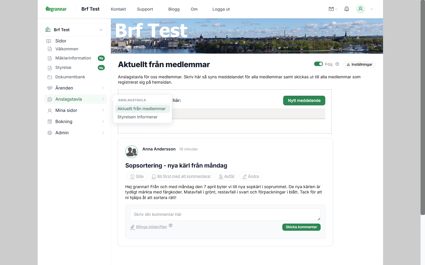 Meny med anslagstavlor