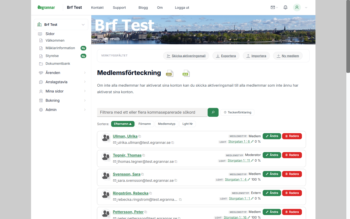 Medlemslistan med exportknapp