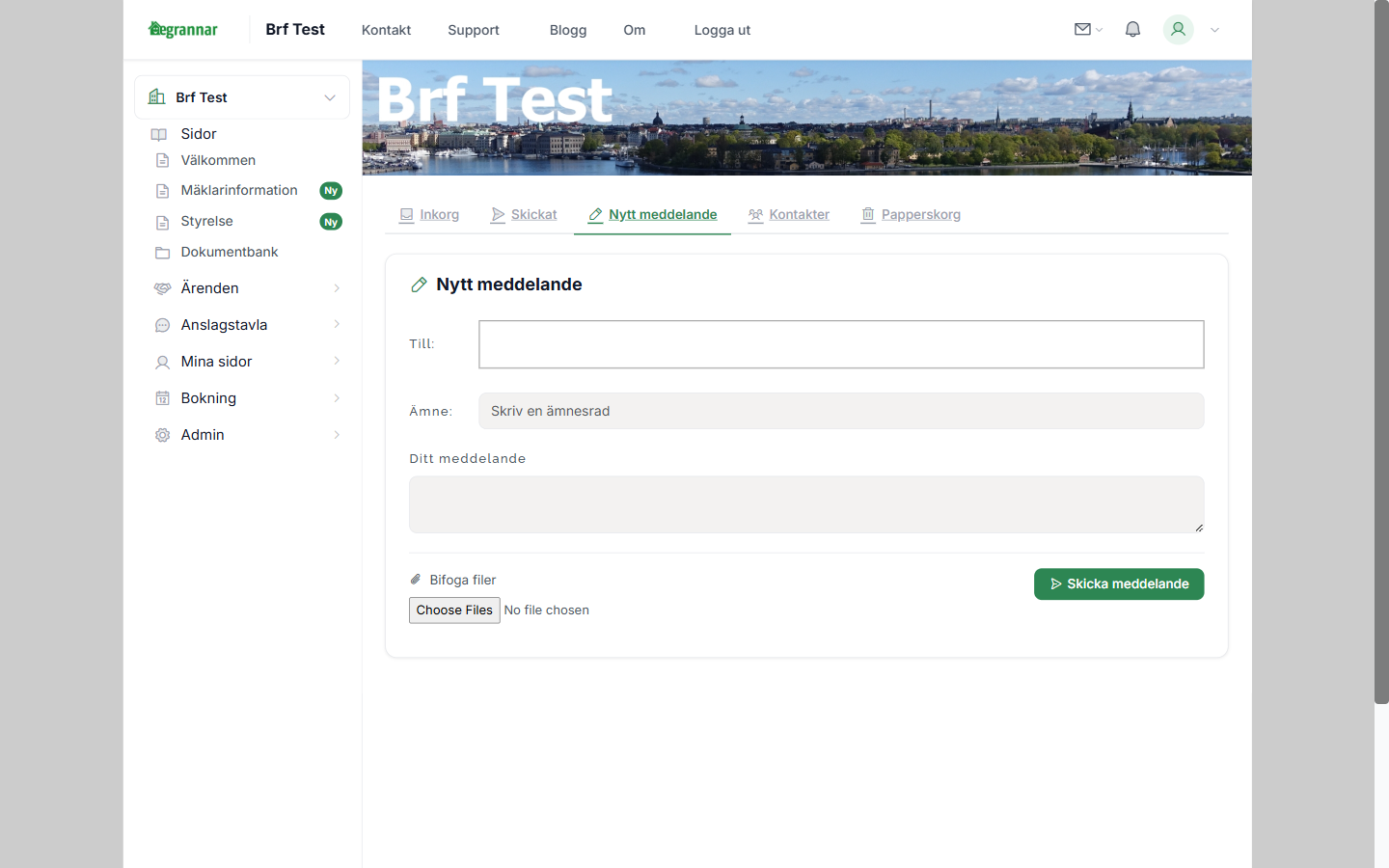 Formuläret Nytt meddelande