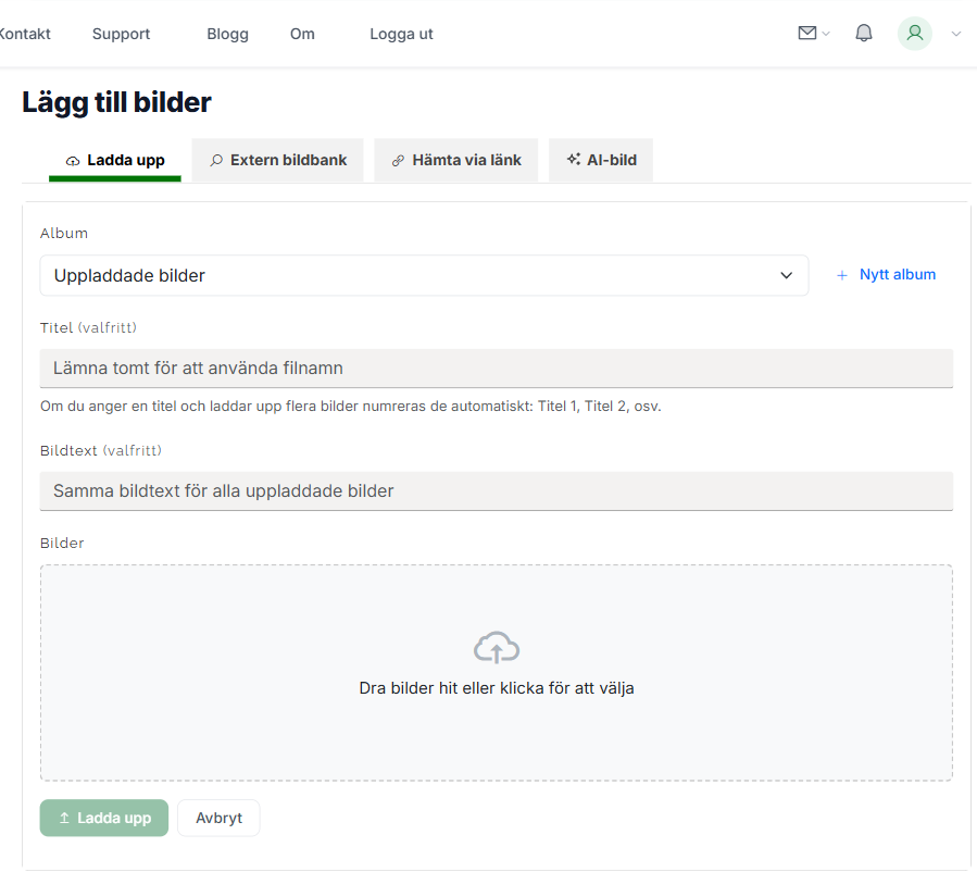 Ladda upp bilder med drag-and-drop