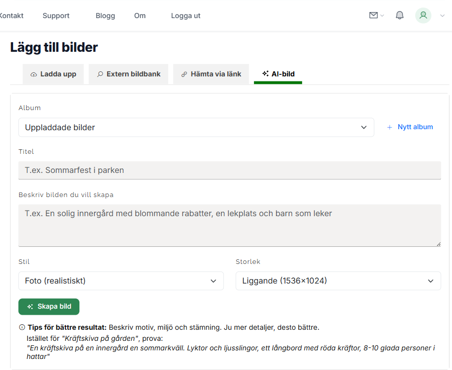 Skapa AI-genererad bild i bildbanken