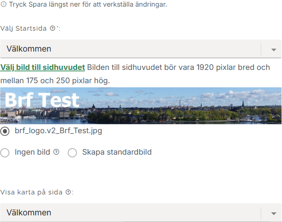 Design-fliken med headerbildsinställningar