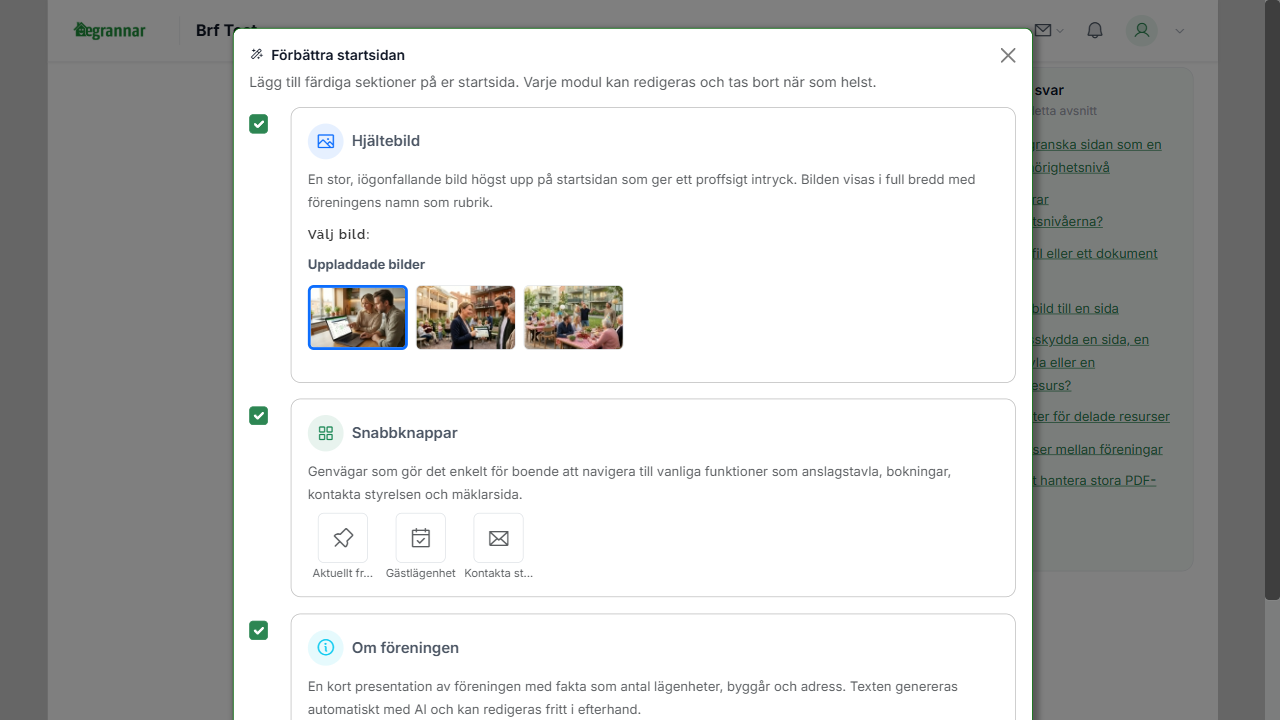 Förbättra startsidan - förslag på moduler