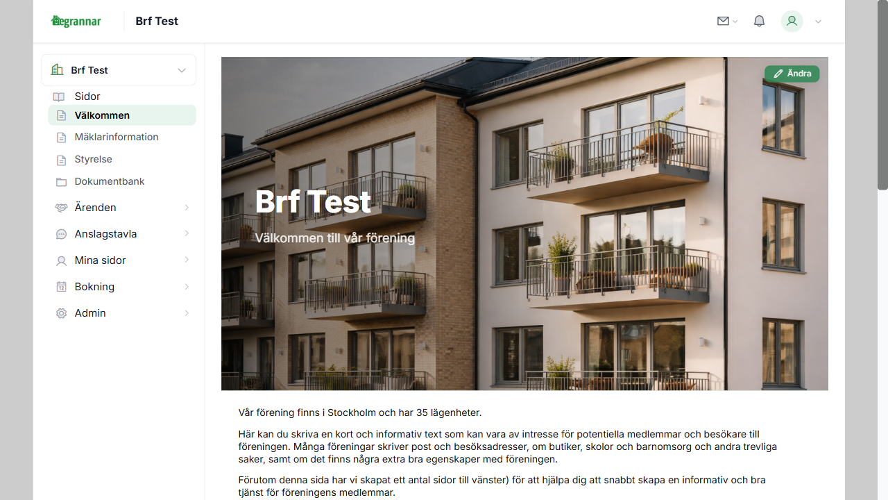 Publik startsida med Storbanner och moduler