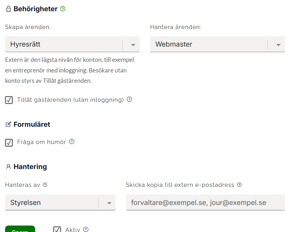 Ärendelådans inställningar