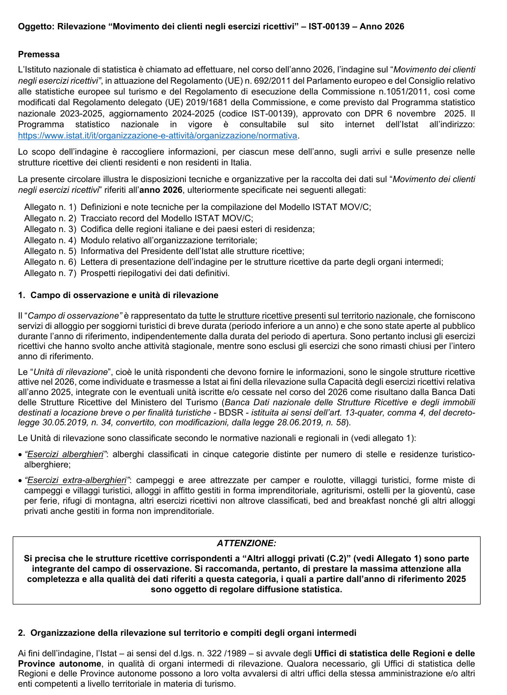 Circolare ISTAT 2026 IST-00139: campo di osservazione e nota sugli altri alloggi privati C.2