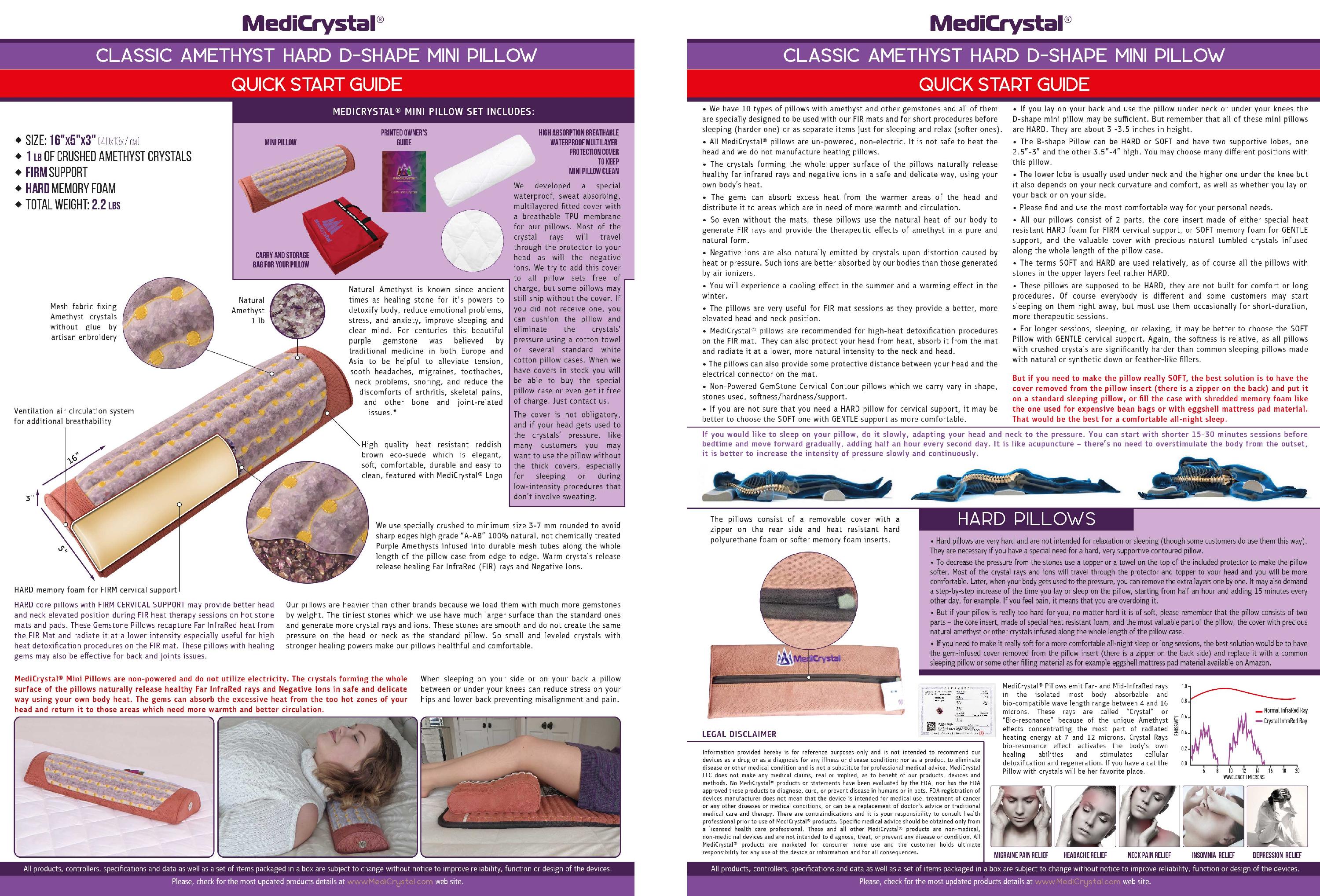 MediCrystal Mini Cuscino Rigido In Ametista E Tormalina – 40x13x7 Cm, Ioni Negativi, Copertina Rimovibile