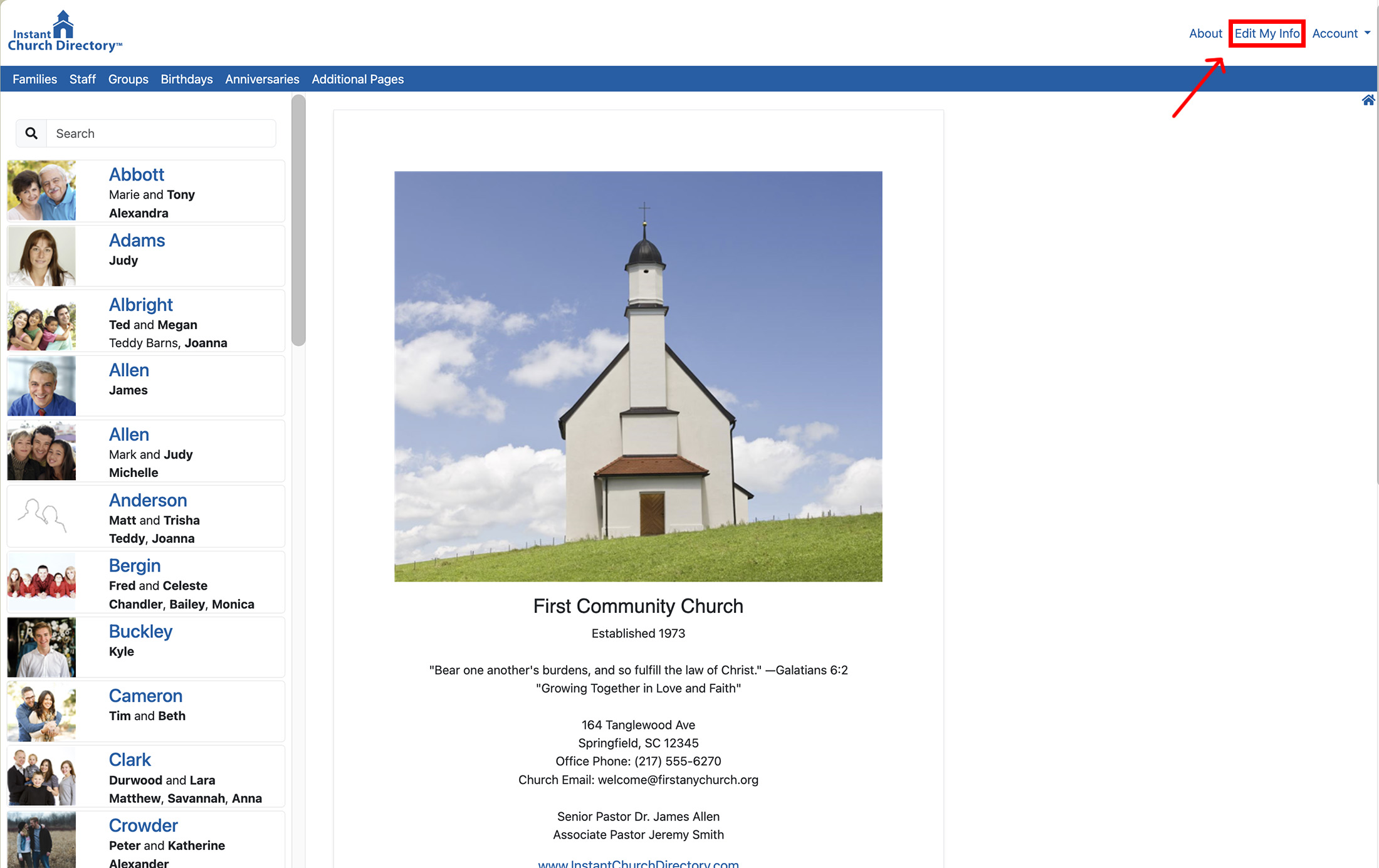 Members online website home page that shows the ability to edit my info for submission to admins for approval