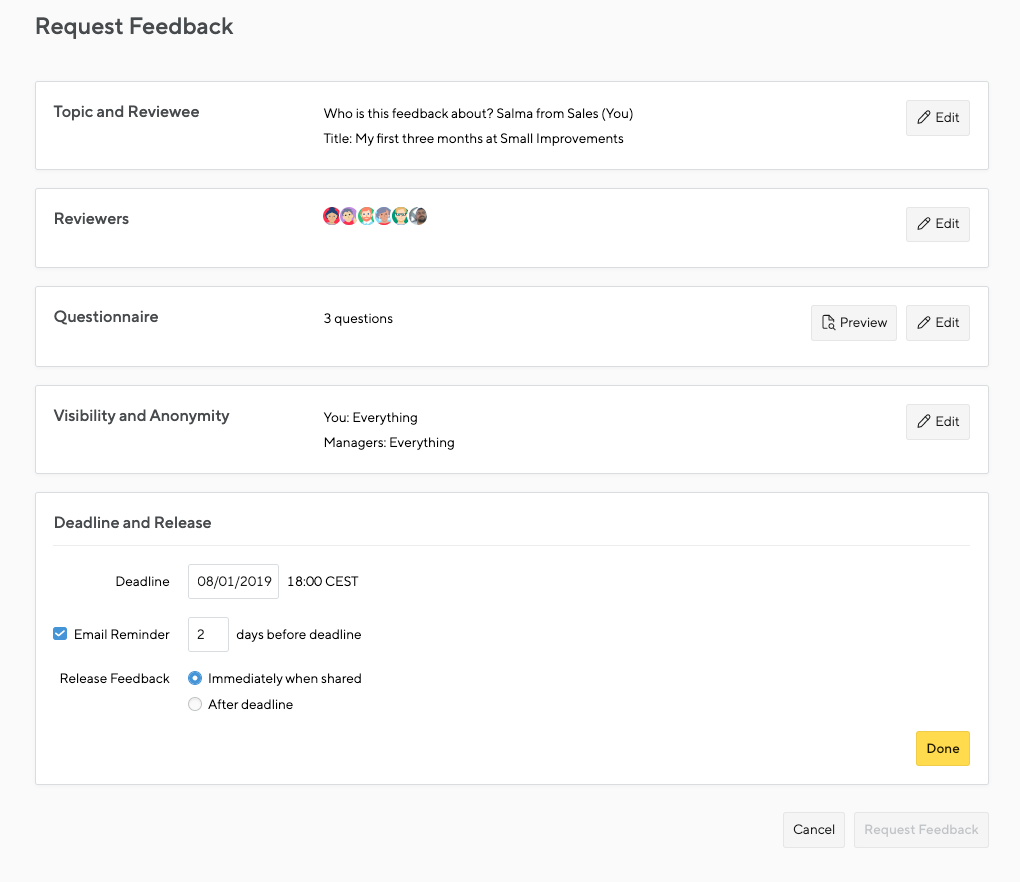 Feedback Requests Employee selfdriven 360º Small Improvements