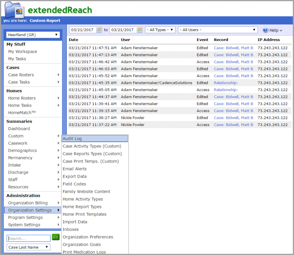 admin activity audit logs