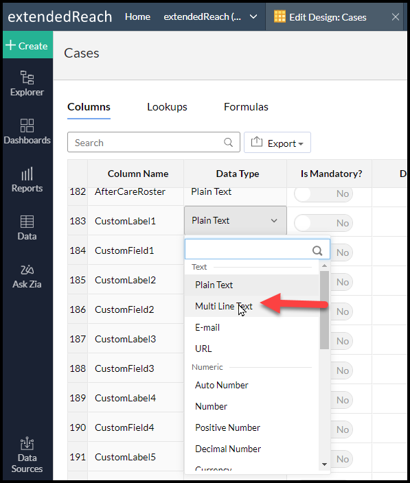 Zoho Analytics How Do I Change The Column Data Type From Plain Text To 