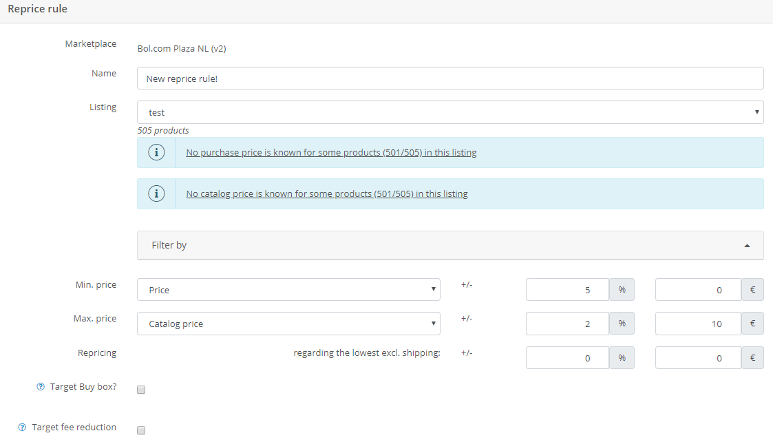 ChannelEngine back-end: reprice rule