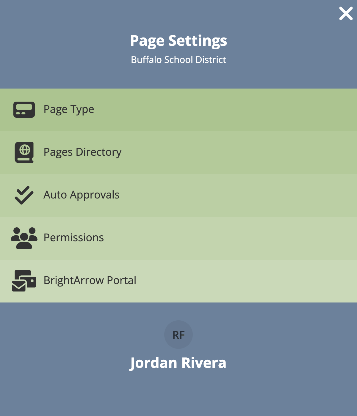 The Page Settings sidebar with the Permissions item