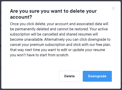 how to delete resume now account