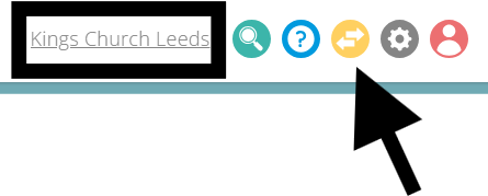 ExpensePlus screenshot showing organisation name and highlighting switch organisations button