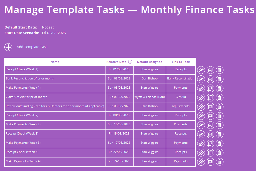 ExpensePlus screen displaying monthly finance tasks