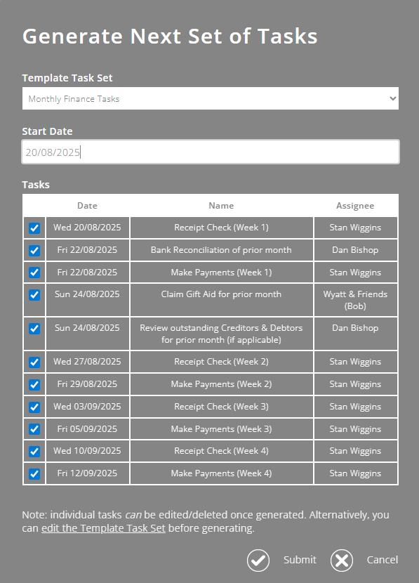ExpensePlus task set with multiple finance tasks listed
