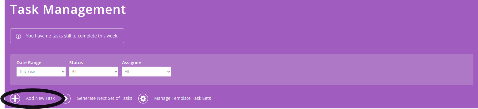 ExpensePlus task management screen highlighting add new task button