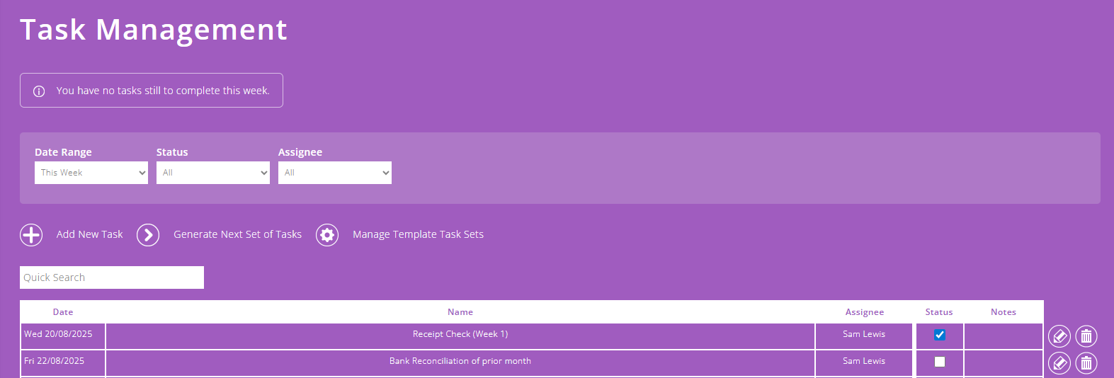 ExpensePlus task management screen