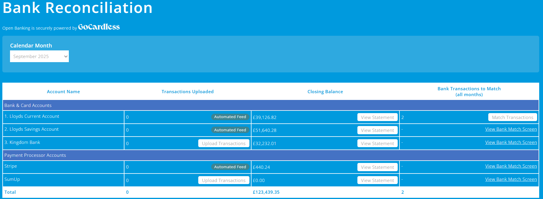 ExpensePlus Bank Reconciliation screen