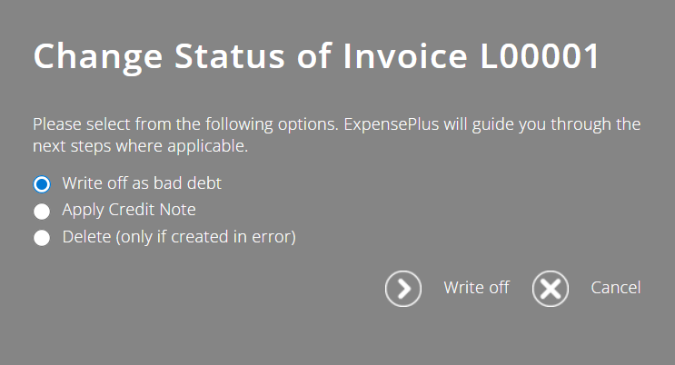 ExpensePlus change invoice status screen