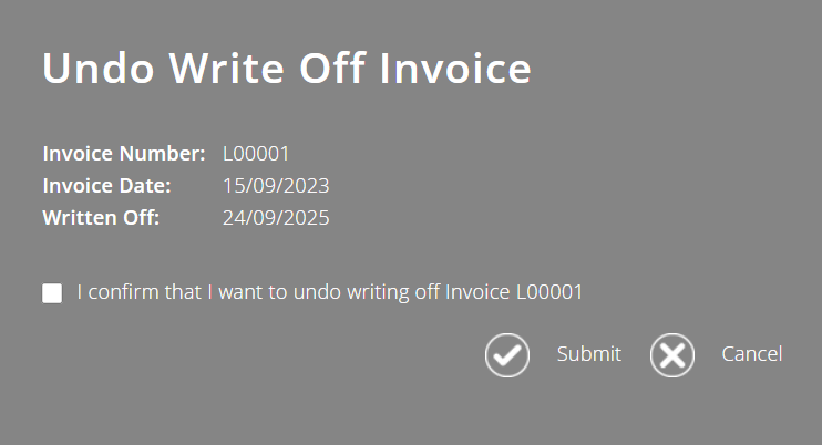ExpensePlus undo write off invoice screen