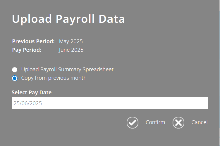 ExpensePlus Upload Payroll Data pop up