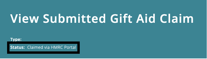 ExpensePlus Gift Aid Claim status screen
