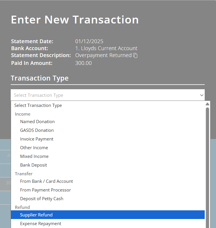 ExpensePlus Enter New Transaction pop up
