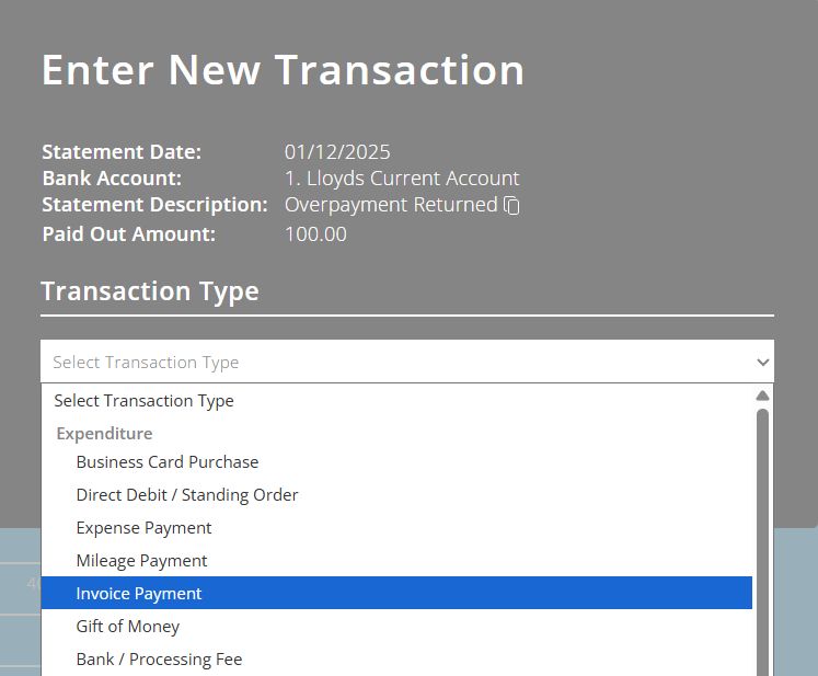 ExpensePlus Enter New Transaction pop up