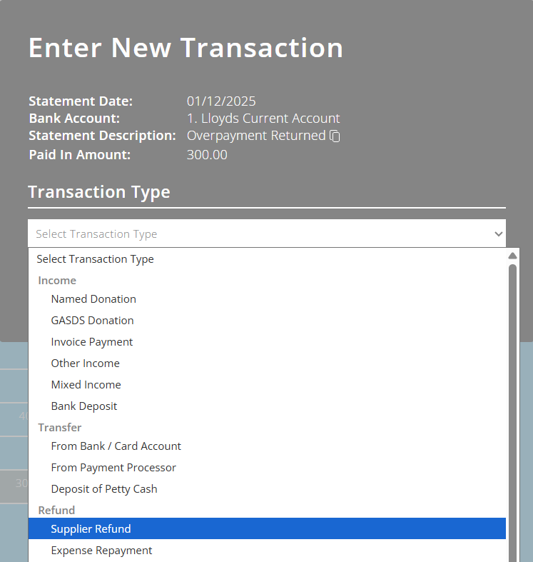 ExpensePlus Enter New Transaction pop up