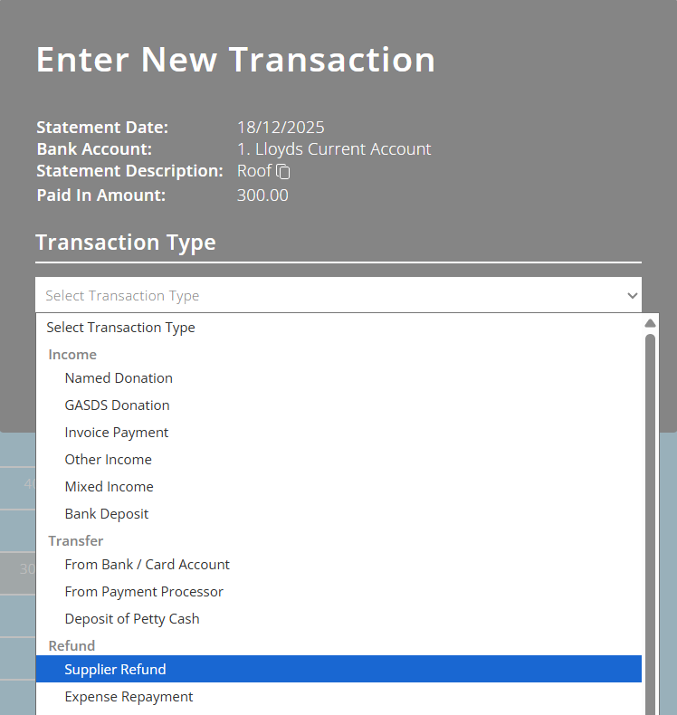 ExpensePlus Enter New Transaction pop up