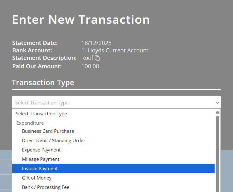 ExpensePlus Enter New Transaction pop up