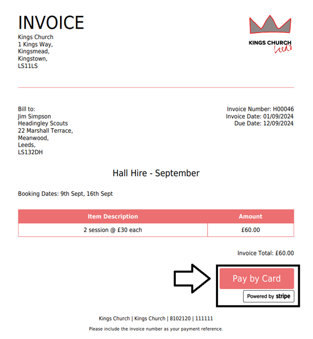 ExpensePlus screenshot of an invoice, highlighting the payment link