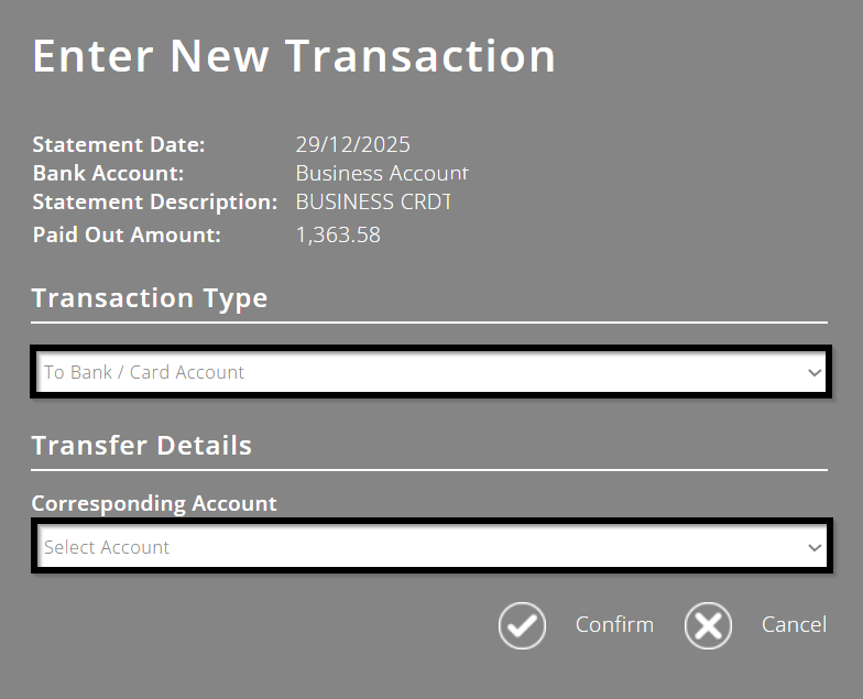 ExpensePlus screenshot of credit card transfer
